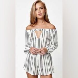 LA Hearts Off the Shoulder Striped Romper